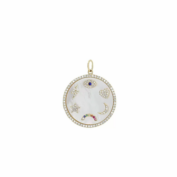 14K Italian Gold Diamond Mother of Pearl Disc Charm