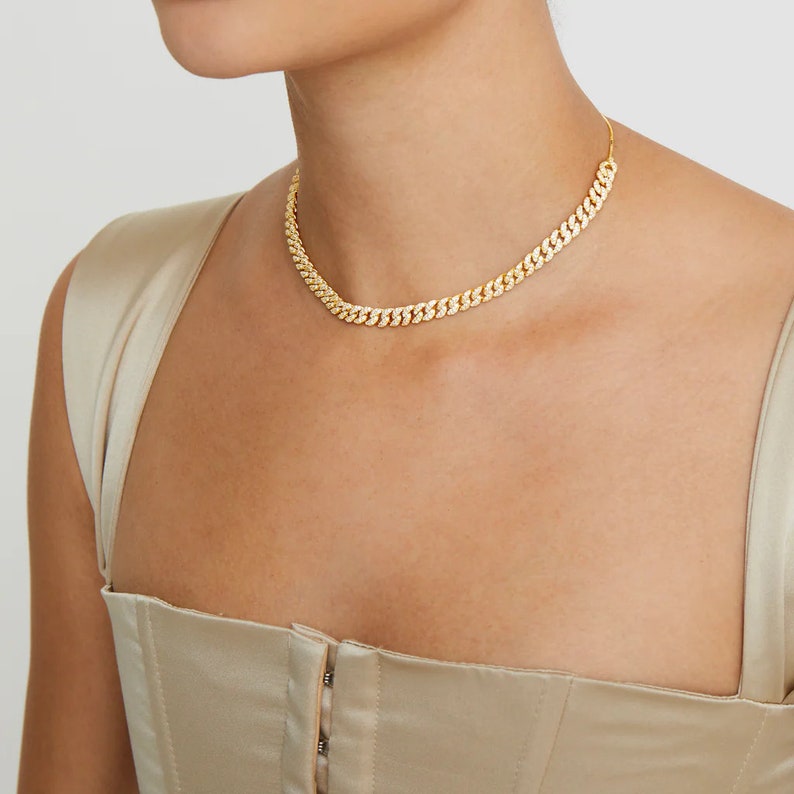 925 Silver Solid Iced Out Cuban Choker Necklace