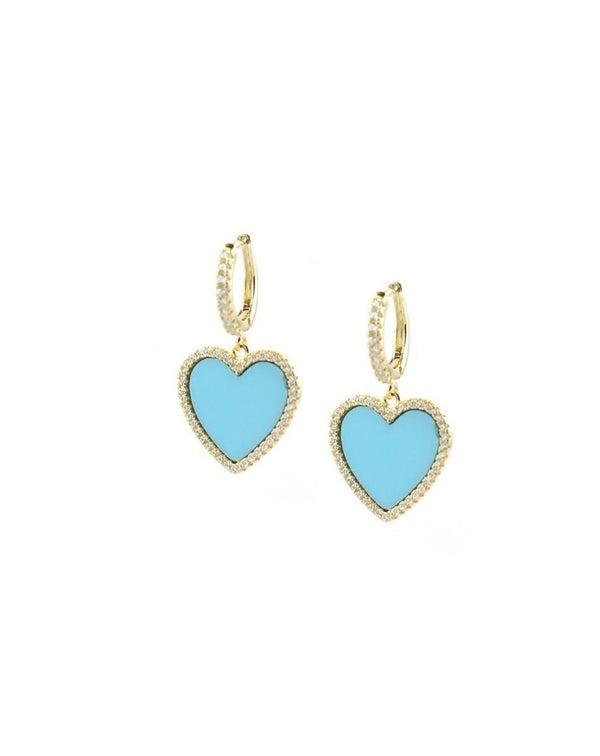Pave Turquoise Heart Earrings 925 Silver