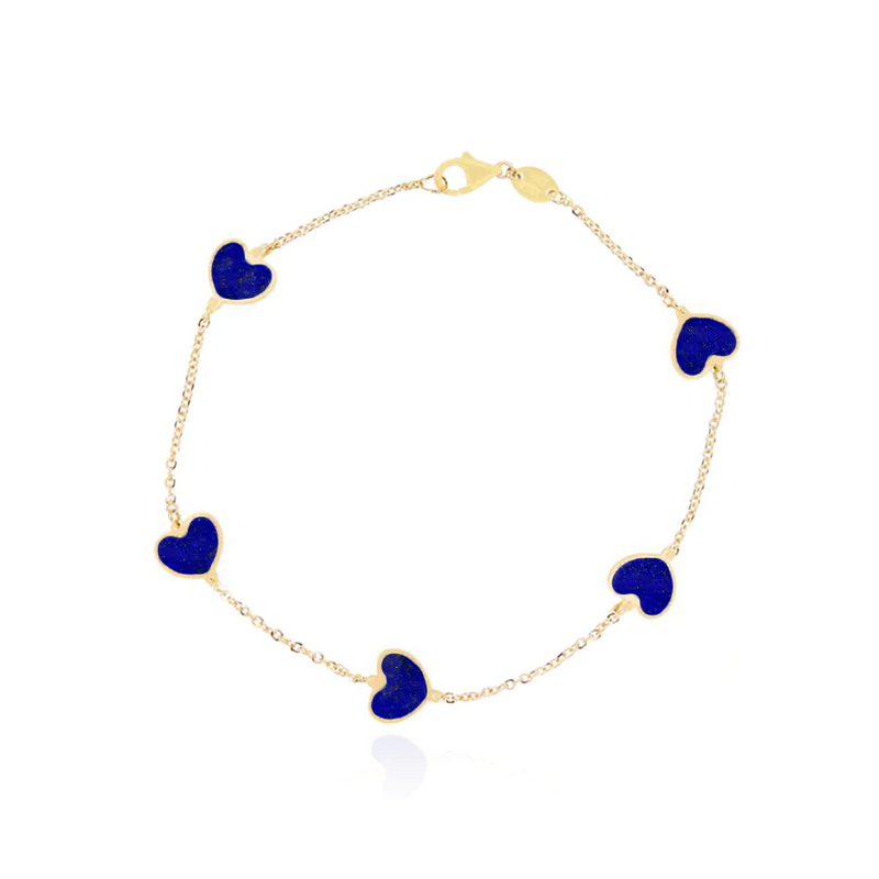 Lapis Heart Station Bracelet 14K Italian Gold