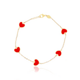 Red Coral Heart Bracelet 14K Italian Gold