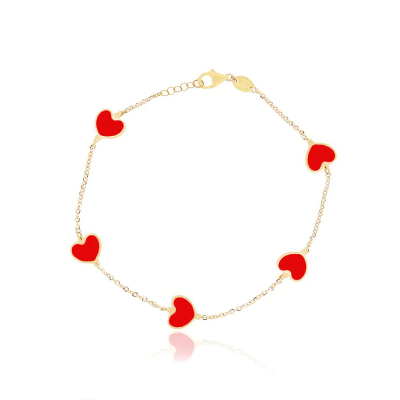 Red Coral Heart Bracelet 14K Italian Gold