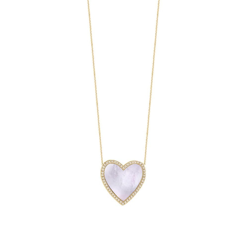 Mother of Pearl Pave Heart Necklace 925 Silver