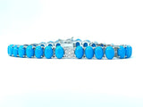 925 Silver Oval Turquoise Diamond Cluster Tennis Bracelet