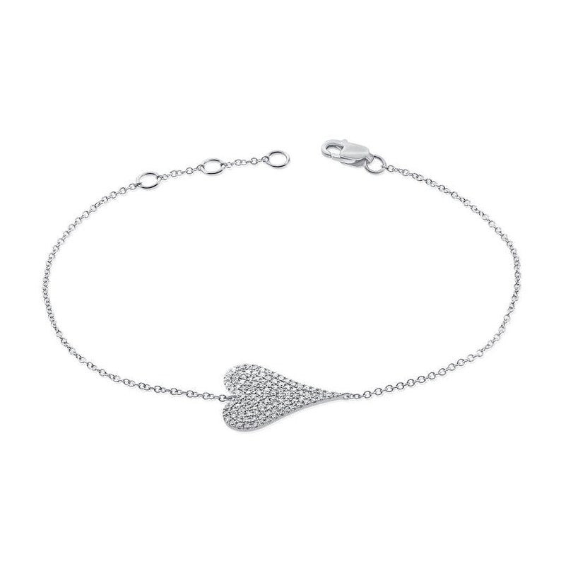 925 Silver Elongated Pave Heart Bracelet