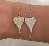 925 Silver Elongated Pave Heart Bracelet