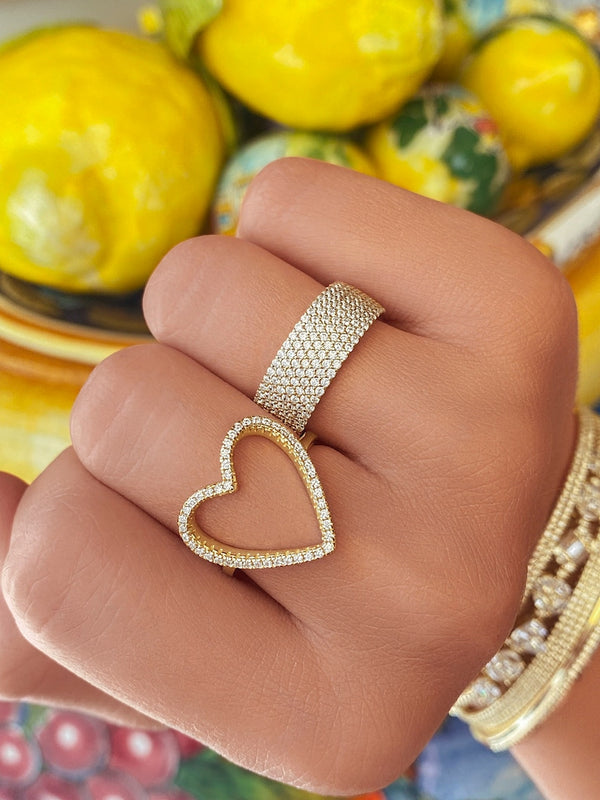 Pave Open Heart Ring 925 Silver