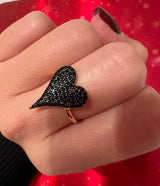 925 Silver Black Pave Heart Ring