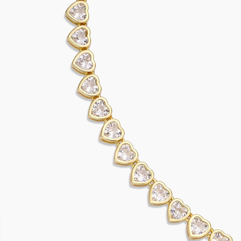 Bezel Heart Tennis Necklace 925 Silver