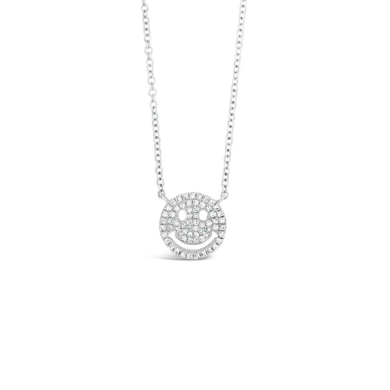 Pave Smiley Face Pendant Necklace 925 Silver