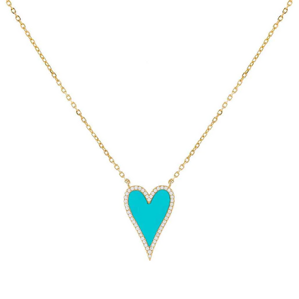 Elongated Turquoise Heart Necklace 925 Silver