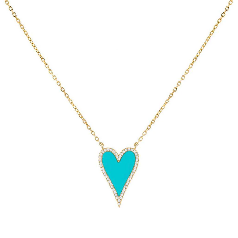 Elongated Turquoise Heart Necklace 925 Silver