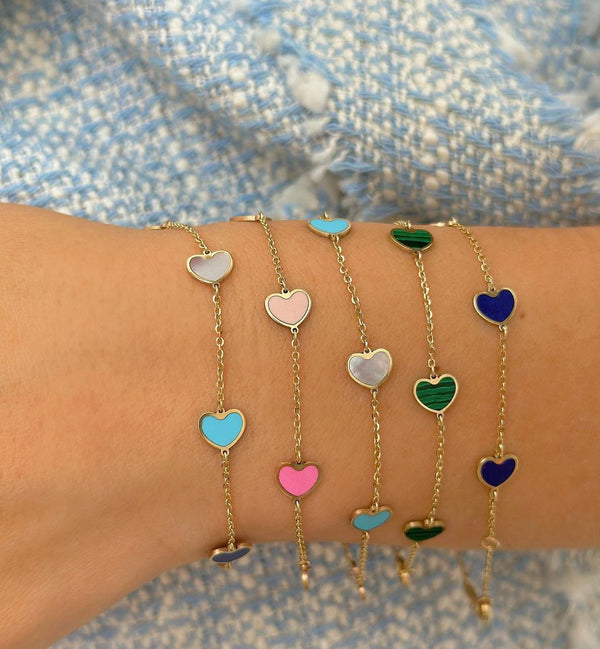 Lapis Heart Station Bracelet 14K Italian Gold