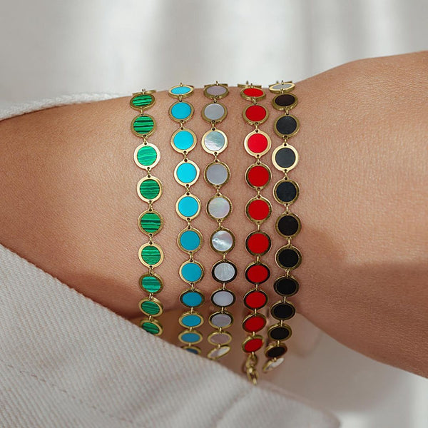 Turquoise Disc Bracelet 14K Italian Gold