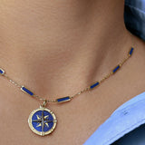 Lapis Lazuli Compass Pendant Lapis Compass Charm 14K Gold