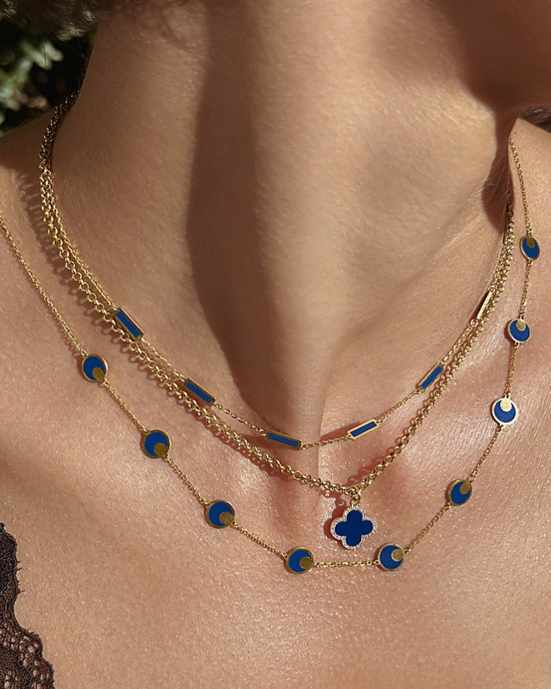 Lapis Disc Circle Station Necklace 14K Italian Gold