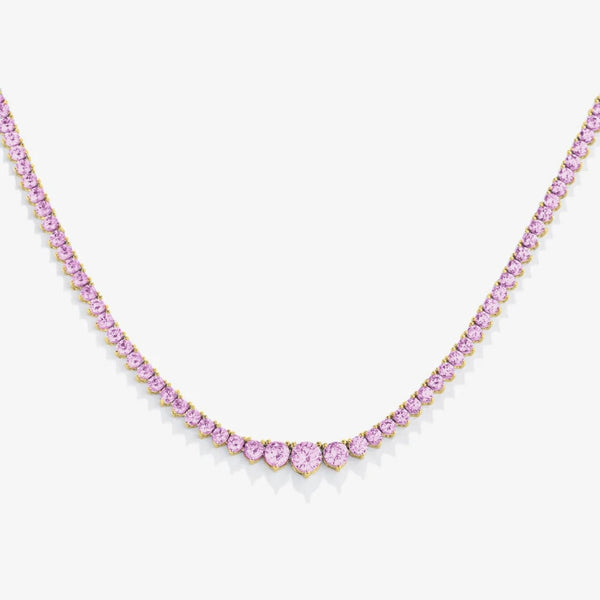 Pink Sapphire Graduated Tennis Necklace 925 Silver