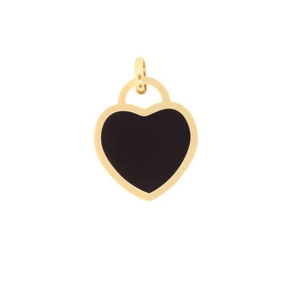 14K Italian Gold Onyx Heart Padlock Charm