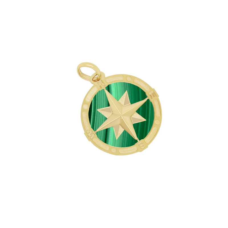 14K Gold Malachite Compass Pendant Green Compass Charm