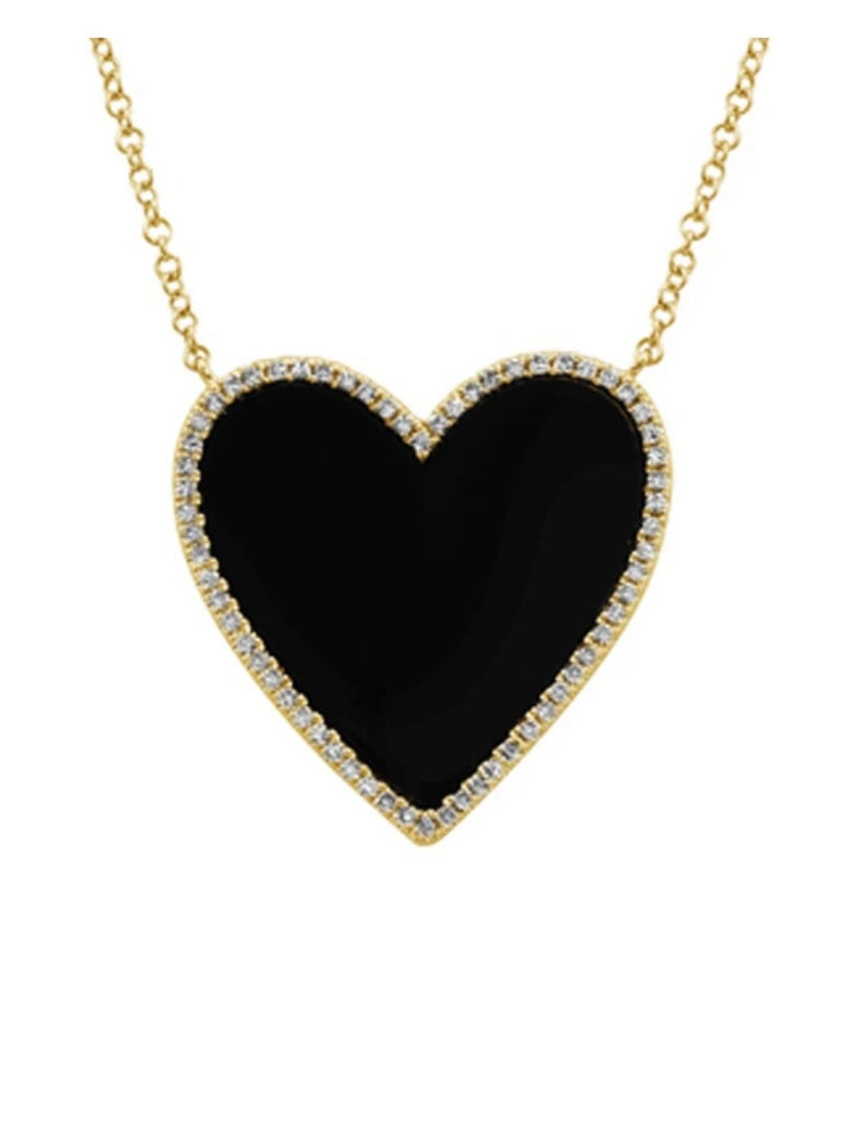 Pave  Outline Onyx Heart Necklace 925 Silver