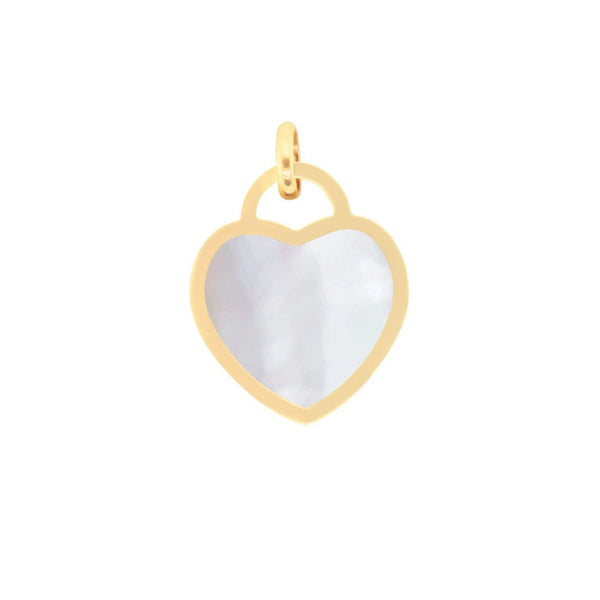 14K Gold Mother of Pearl Heart Padlock Charm