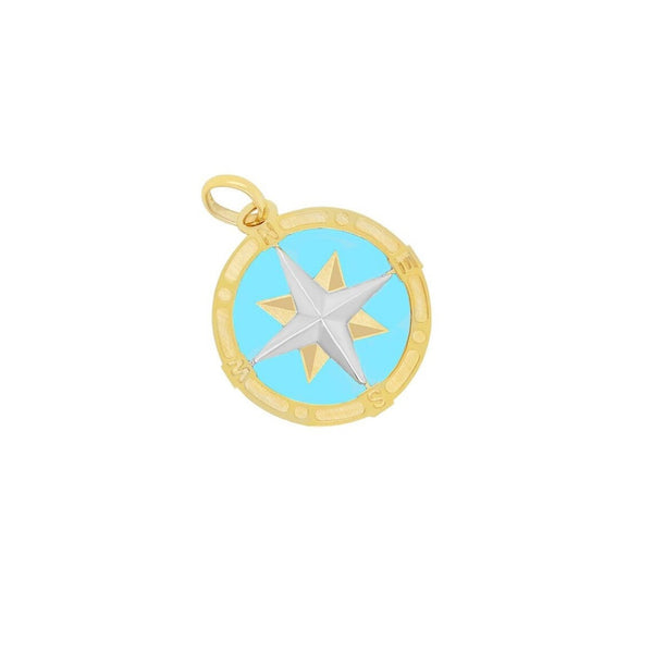 14K Italian Gold Turquoise Compass Charm