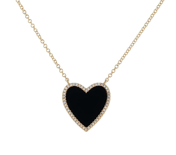 Pave  Outline Onyx Heart Necklace 925 Silver