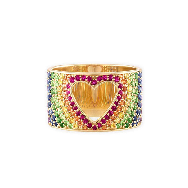 Cutout Heart Rainbow Ring 925 Silver