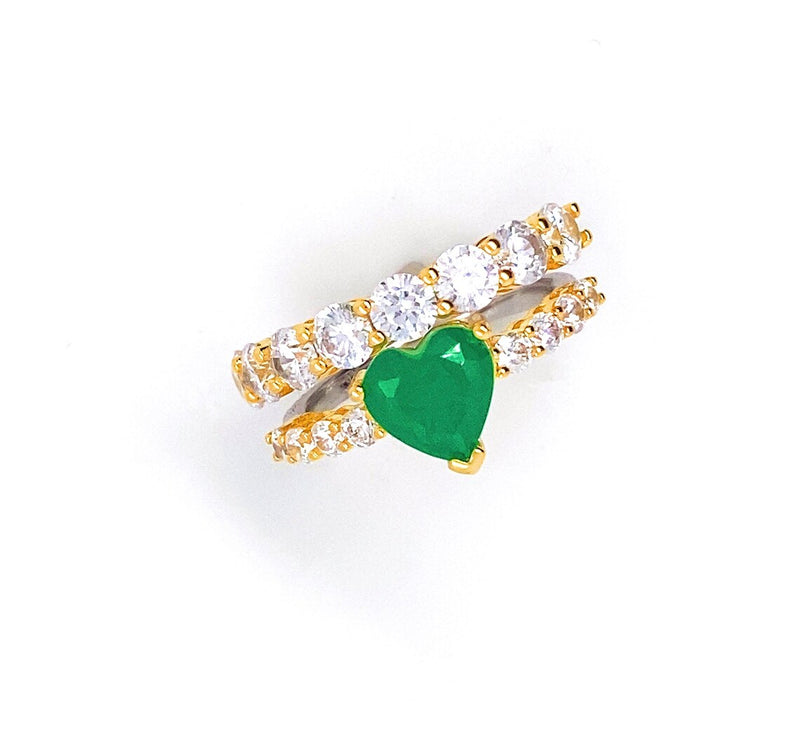 Emerald Heart Ring 925 Silver