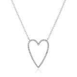 Open Heart Necklace Pave Heart Outline Necklace 925 Silver