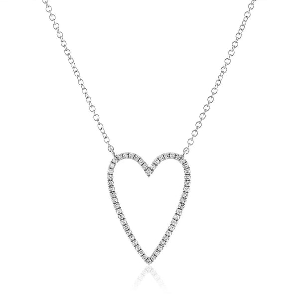 Open Heart Necklace Pave Heart Outline Necklace 925 Silver