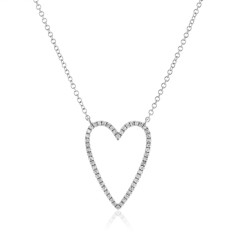 Open Heart Necklace Pave Heart Outline Necklace 925 Silver