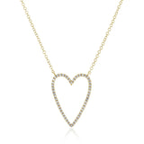 Open Heart Necklace Pave Heart Outline Necklace 925 Silver