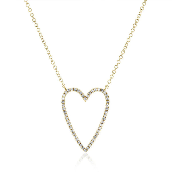 Open Heart Necklace Pave Heart Outline Necklace 925 Silver