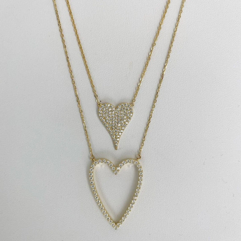 Open Heart Necklace Pave Heart Outline Necklace 925 Silver