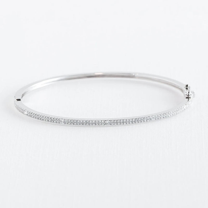 Pave Double Row Bangle Bracelet 925 Silver