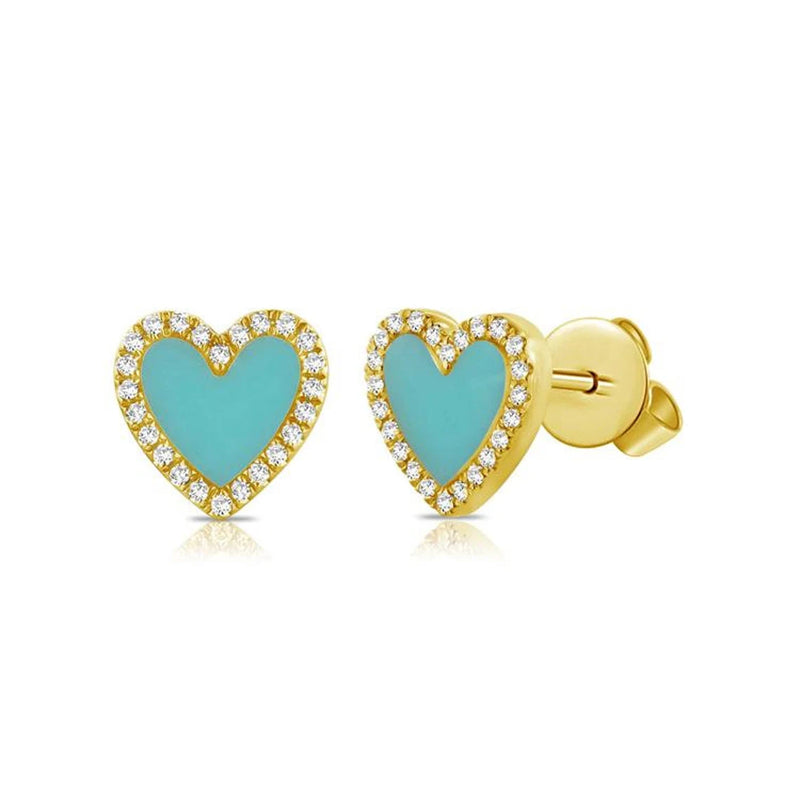 Pave Turquoise Heart Earrings 925 Silver