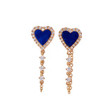 Lapis Heart Drop Chain Earring 925 Silver