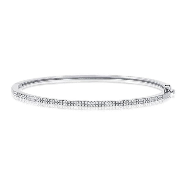 Pave Double Row Bangle Bracelet 925 Silver