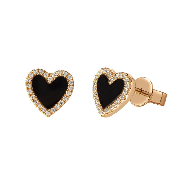 Onyx Heart Stud Earrings 925 Silver