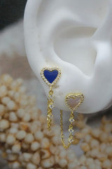 Lapis Heart Drop Chain Earring 925 Silver