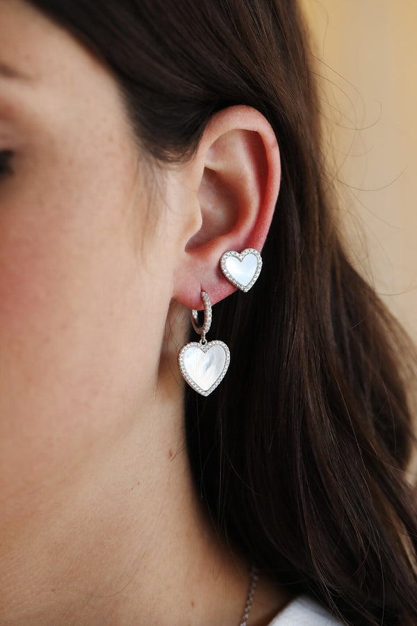 Mother of Pearl Heart Stud Earrings 925 Silver