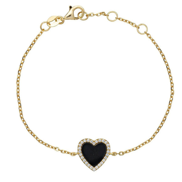 Pave Onyx Heart Bracelet 925 Silver