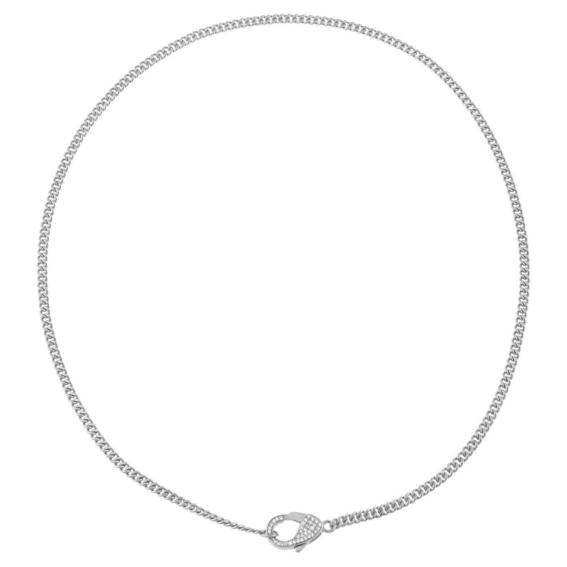 Pave Lobster Clasp Cuban Chain Necklace 925 Silver