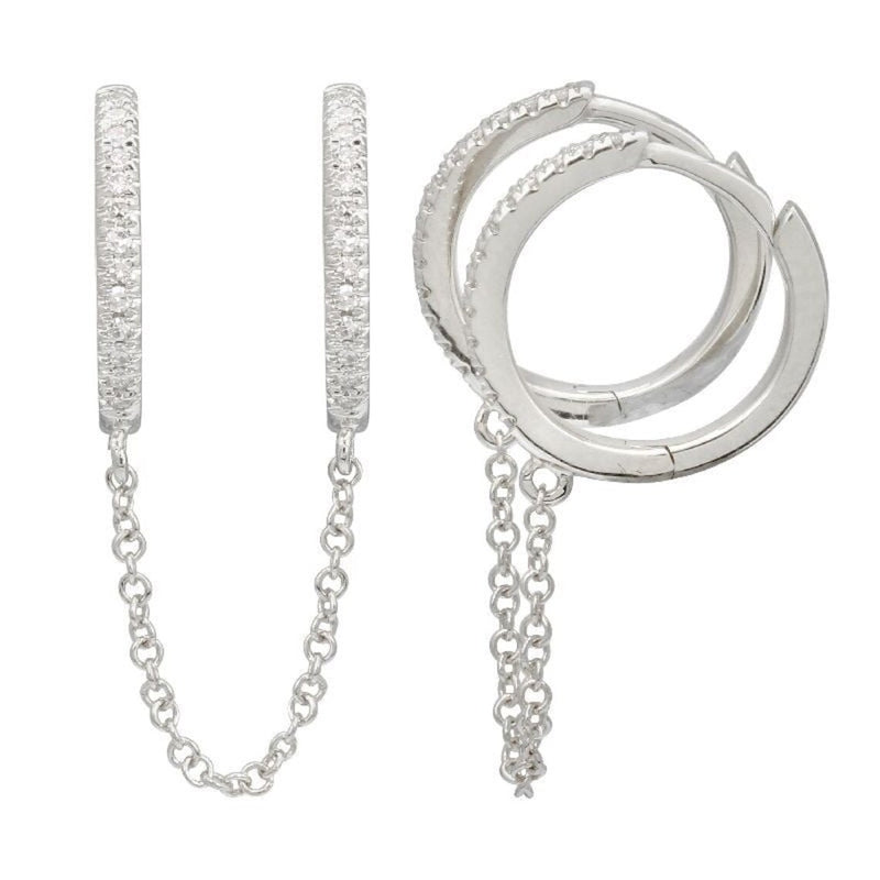 Pave Double Huggie Earring 925 Silver