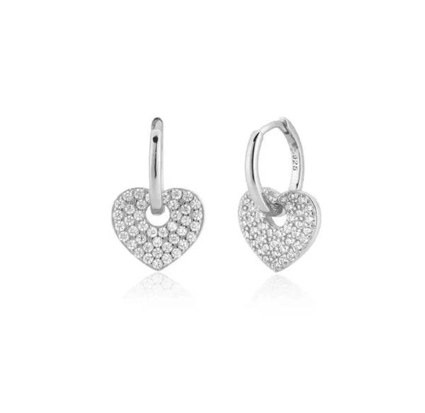 Pavé Heart Huggie Earrings 925 Silver