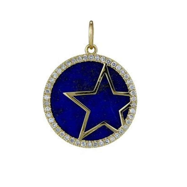 14K Italian Gold Diamond Star Lapis Pendant