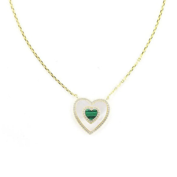 Heart in Malachite Pearl Necklace 925 Silver