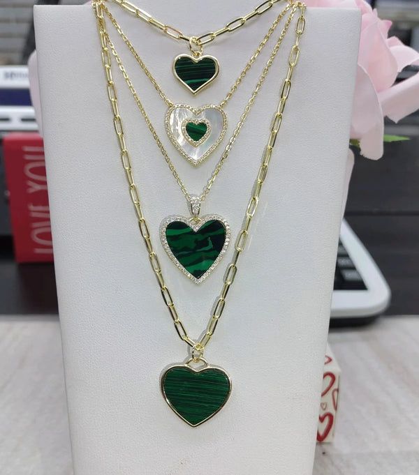 Heart in Malachite Pearl Necklace 925 Silver