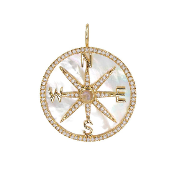 14K Italian Gold Charm Pearl Compass